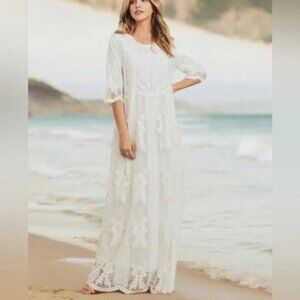 chinese dress ladies Marguerite White Lace Dip Hem Midaxi Dress – Frock and Frill